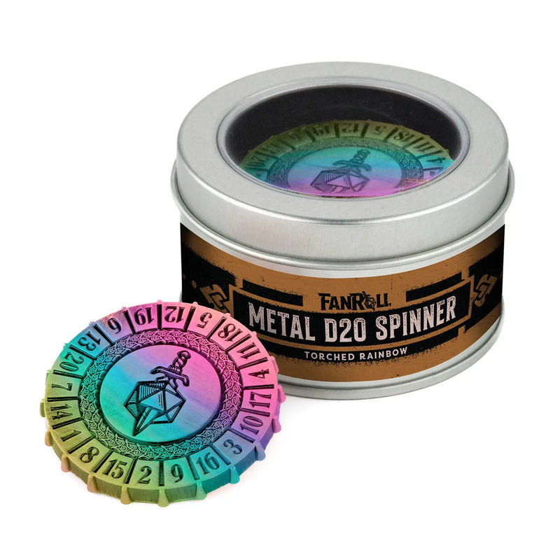 Metal D20 Spinner - Torched Rainbow