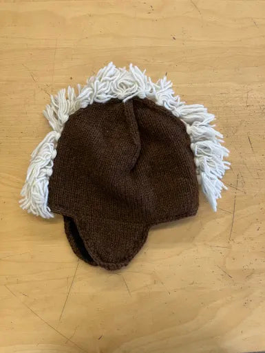 Knit Hat- Brown with White Mohawk (Horse)