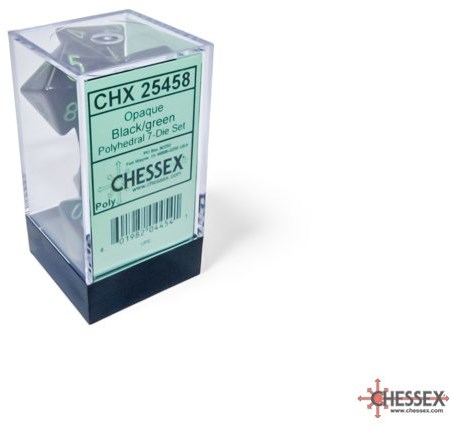 Opaque Black/Green Polyhedral 7-Dice Set CHX 25458