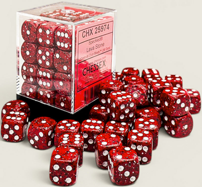 36 12mm Speckled Lava Stone/white D6 Dice Block - CHX25974