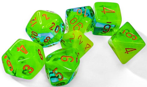 Gemini Plasma Green-Teal/Orange Polyhedral 7-Dice Set CHX 26470
