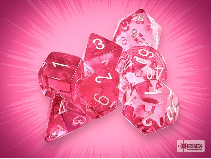 7 Translucent Pink/White Polyhedral Set - CHX 23084