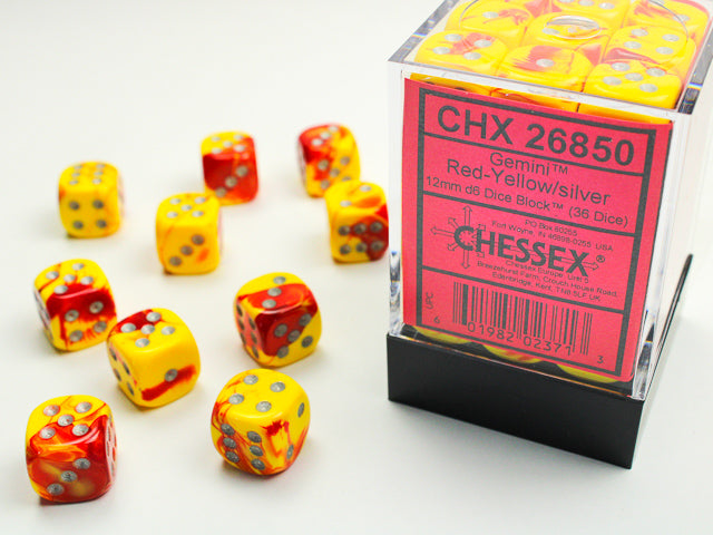 36 12mm Gemini Red-Yellow/silver D6 Dice Block - CHX26850