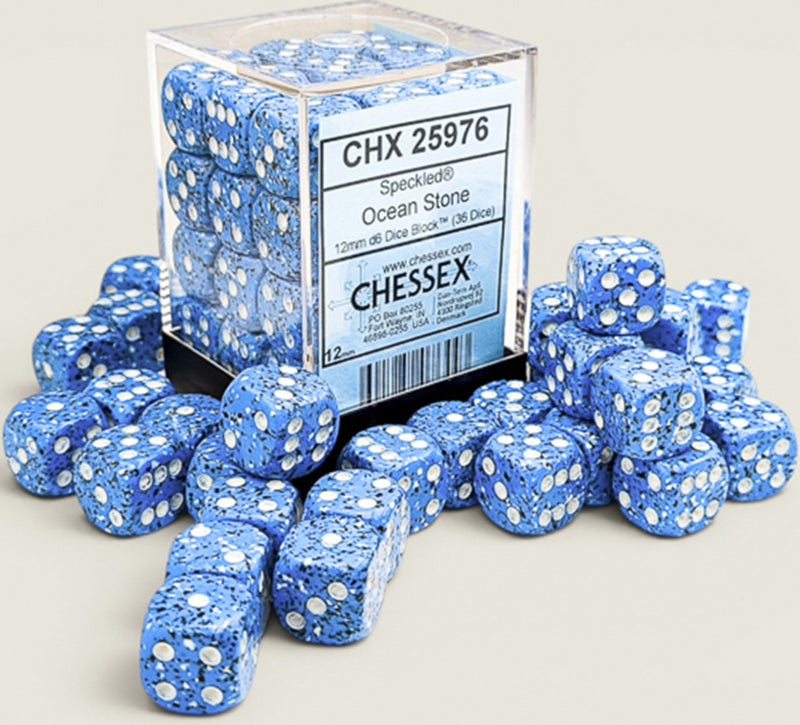 36 12mm Speckled Ocean Stone/white D6 Dice Block - CHX25976
