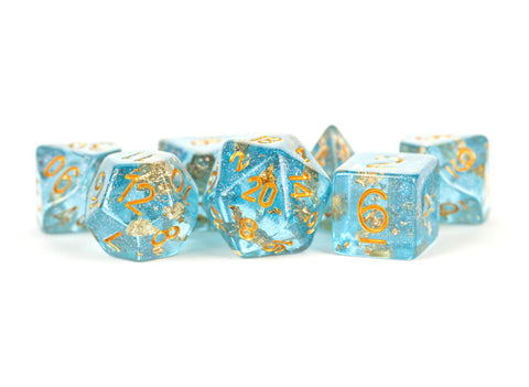 Resin Polyhedral 7 Dice Set - Blue w/ Gold Foil