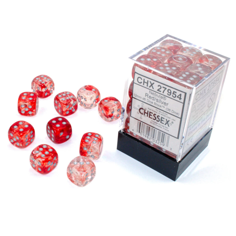 36 Red/Silver Nebula 12mm D6 Dice Block - CHX 27954