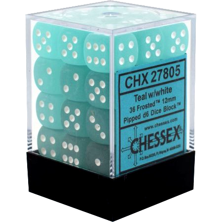 36 12mm Teal/White Frosted D6 Dice - CHX 27805