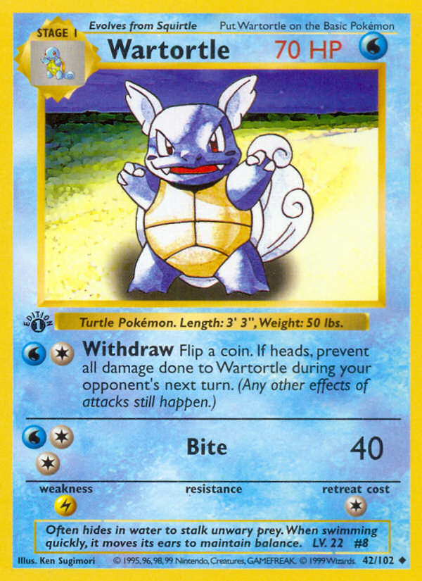 Wartortle (42/102) (Shadowless) [Base Set 1st Edition]