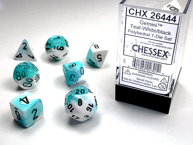 Gemini Teal-White/black Polyhedral 7-Die Set - CHX26444