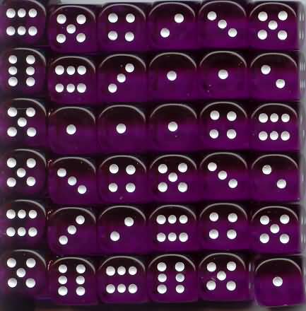 36 12mm Purple w/White Translucent D6 Dice Block - CHX23807